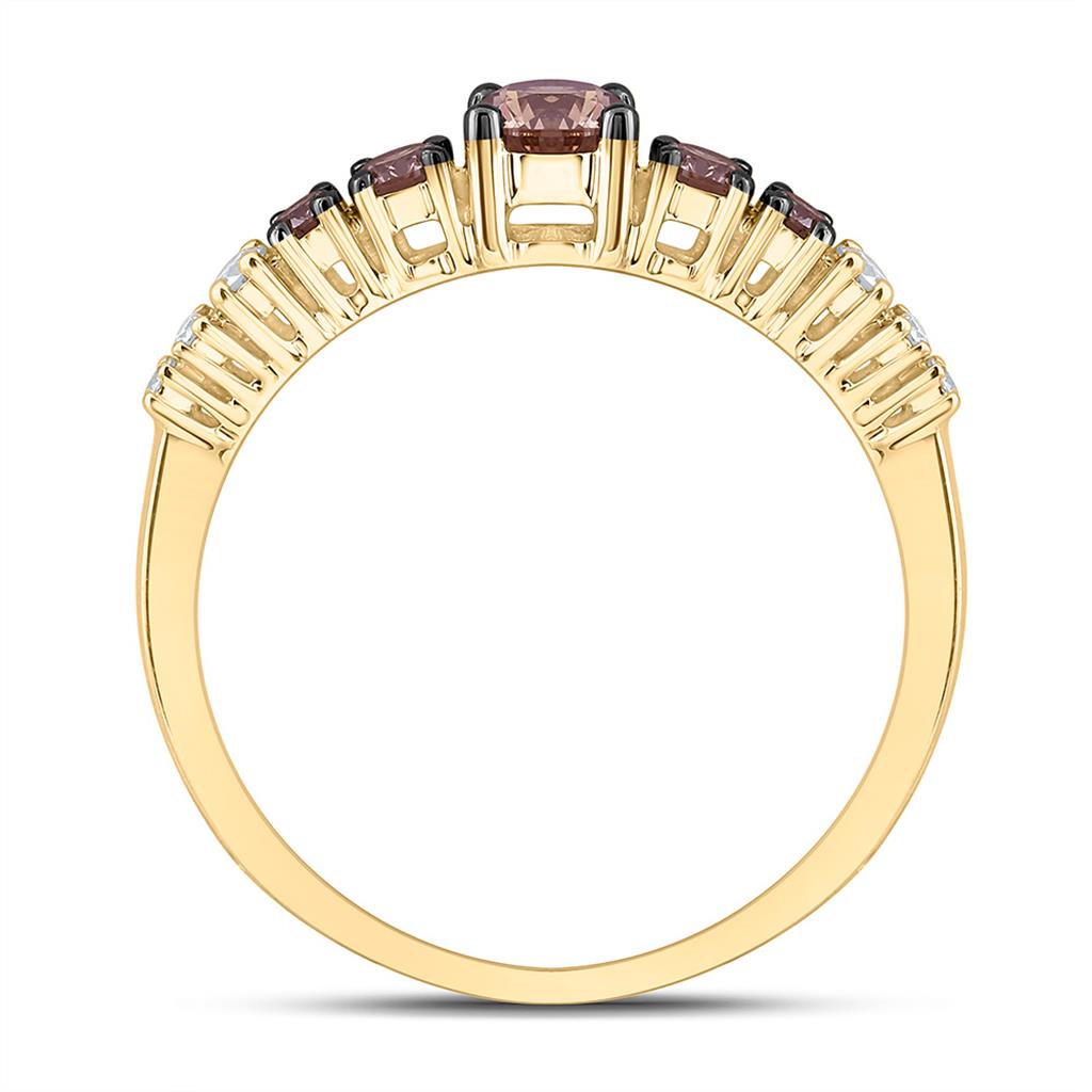 14K Yellow Gold 5/8 Cttw Natural Diamond 1/3 Cttw Center Round Brown Fashion Cognac Natural Ring