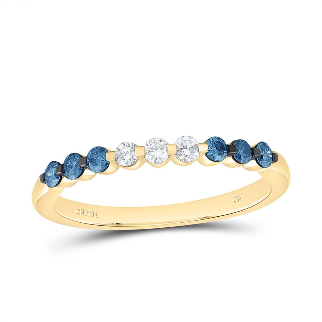 10K Yellow Gold 1/3 Cttw Natural Diamond Cn Fashion Blue Diamond Band