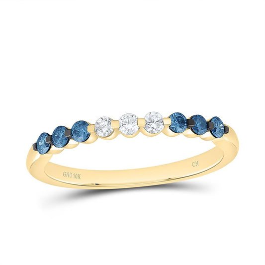 10K Yellow Gold 1/3 Cttw Natural Diamond Cn Fashion Blue Diamond Band