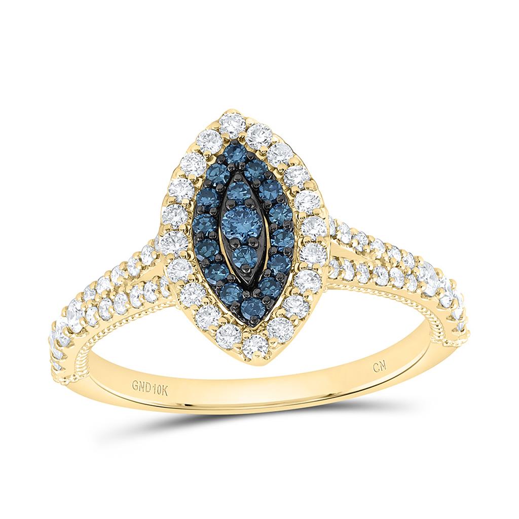 10K Yellow Gold 3/4 Cttw Natural Diamond Cn Fashion Marquise Single Halo Bridal Ring