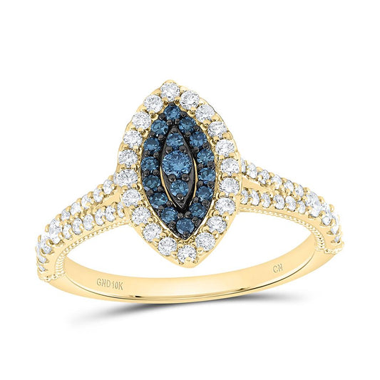 10K Yellow Gold 3/4 Cttw Natural Diamond Cn Fashion Marquise Single Halo Bridal Ring