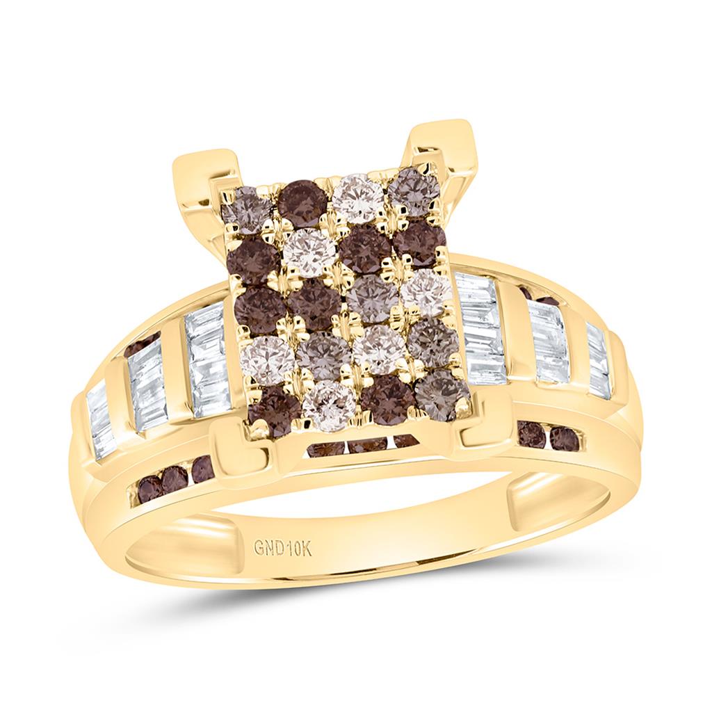 10K Yellow Gold 7/8 Cttw Natural Diamond Fashion Cognac Ombre Diamond Emerald Ring