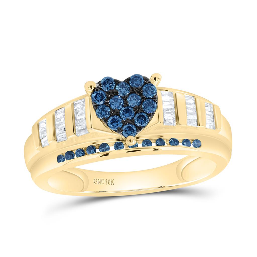 10K Yellow Gold 1/2 Cttw Natural Diamond Fashion Blue Diamond Heart Cindy Ring