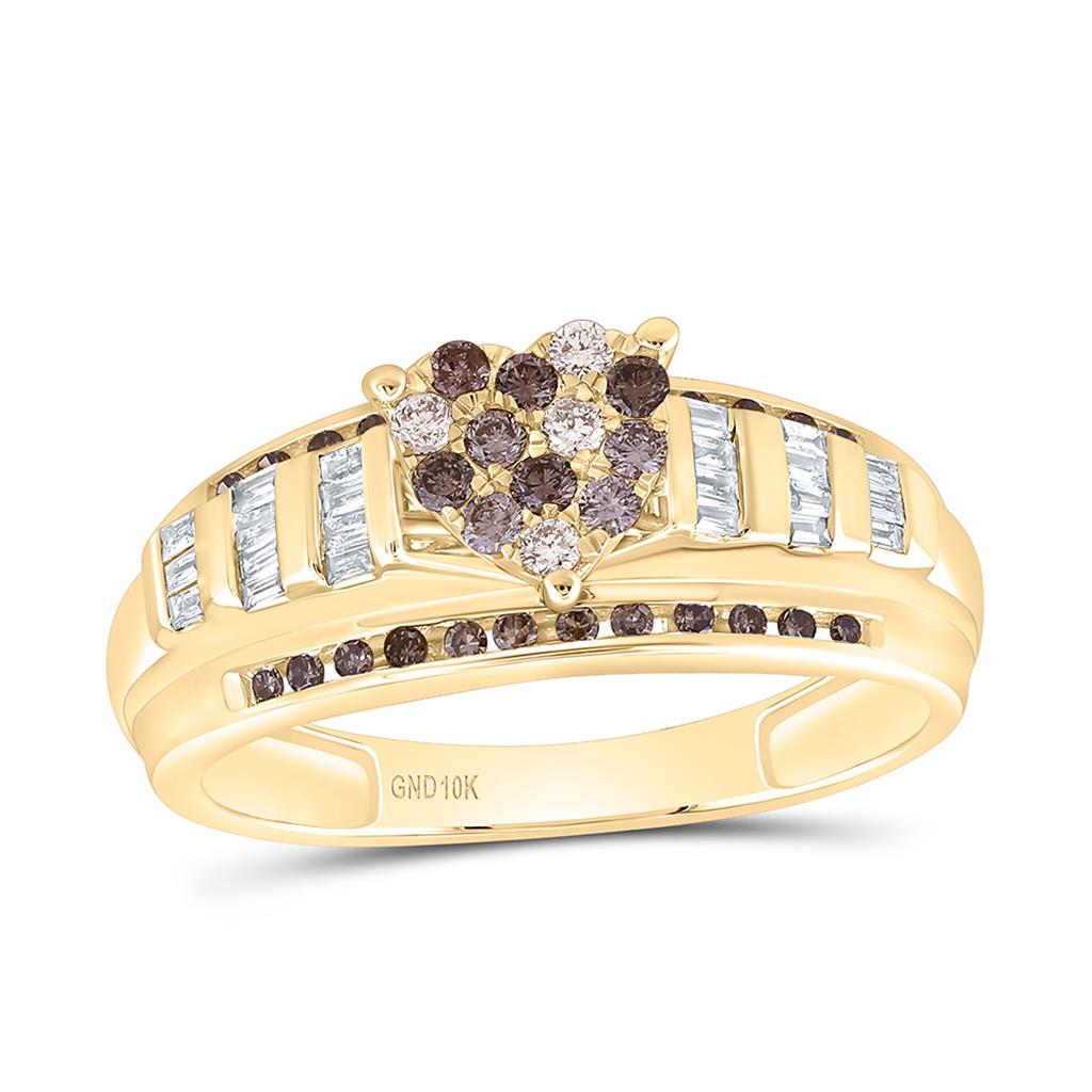 10K Yellow Gold 1/2 Cttw Natural Diamond Fashion Cognac Ombre Diamond Heart Ring