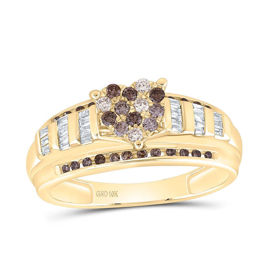 10K Yellow Gold 1/2 Cttw Natural Diamond Fashion Cognac Ombre Diamond Heart Ring