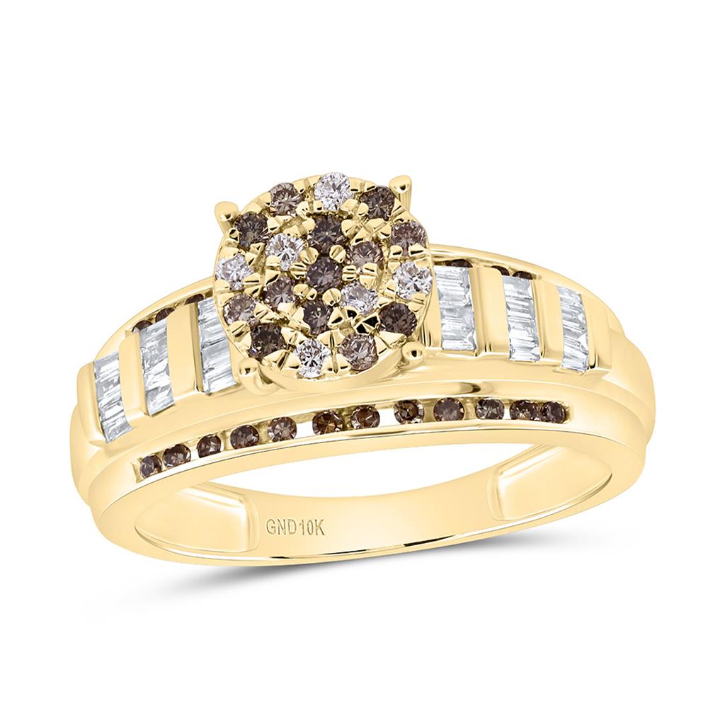 10K Yellow Gold 1/2 Cttw Natural Diamond Fashion Cognac Ombre Diamond Round Ring