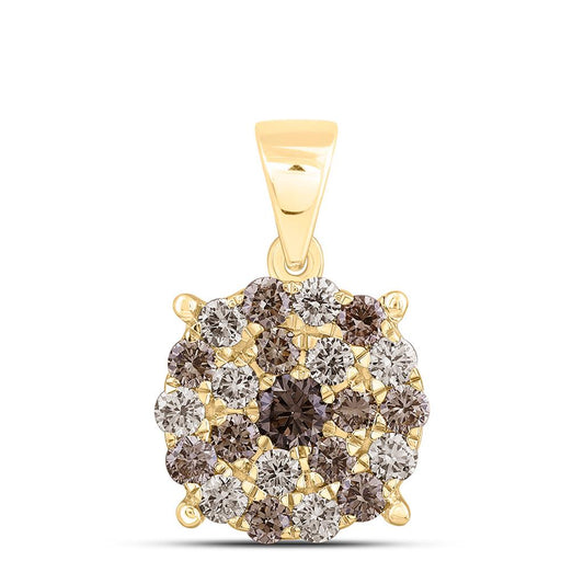 10K Yellow Gold 1 Cttw Natural Diamond Fashion Cognac Ombre Diamond Round Pendant