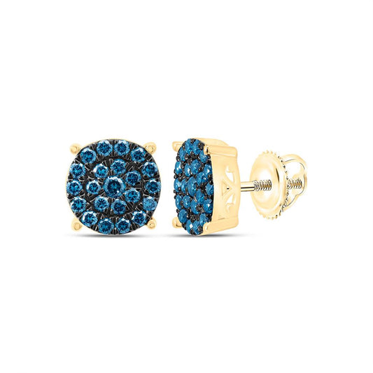 10K Yellow Gold 1/2 Cttw Natural Diamond Fashion Blue Diamond Round Cindy Earring