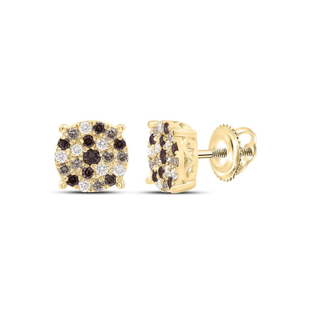 10K Yellow Or Rose Gold 1/2 Cttw Natural Diamond Fashion Cognac Ombre Diamond Round Earring