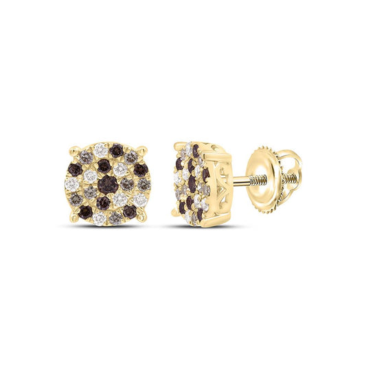 10K Yellow Or Rose Gold 1/2 Cttw Natural Diamond Fashion Cognac Ombre Diamond Round Earring