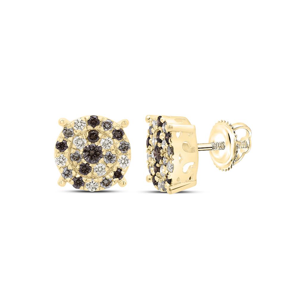 10K Yellow Gold 7/8 Cttw Natural Diamond Fashion Cognac Ombre Diamond Round Earring