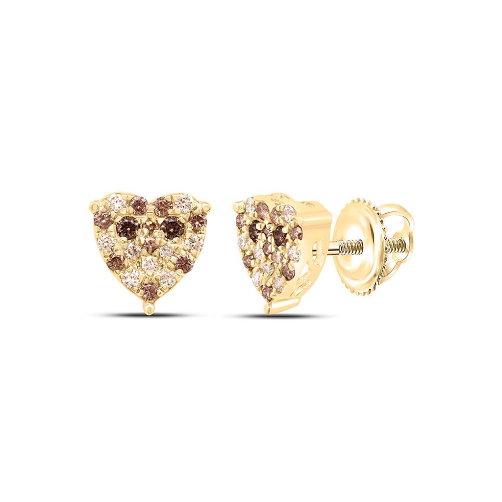 10K Yellow Gold 1/2 Cttw Natural Diamond Fashion Cognac Ombre Diamond Heart Cindy Earring