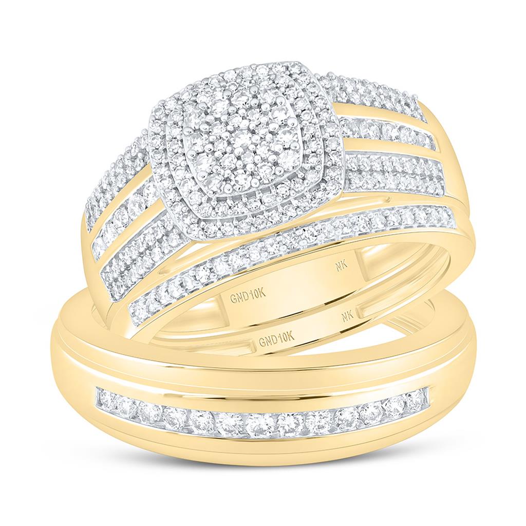 10K Yellow Gold 3/4 Cttw Natural Diamond Fashion Cushion Trio Set