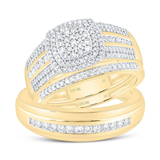 10K Yellow Gold 3/4 Cttw Natural Diamond Fashion Cushion Trio Set
