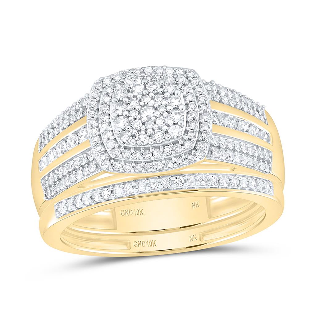 10K Yellow Gold 3/4 Cttw Natural Diamond Fashion Cushion Trio Set