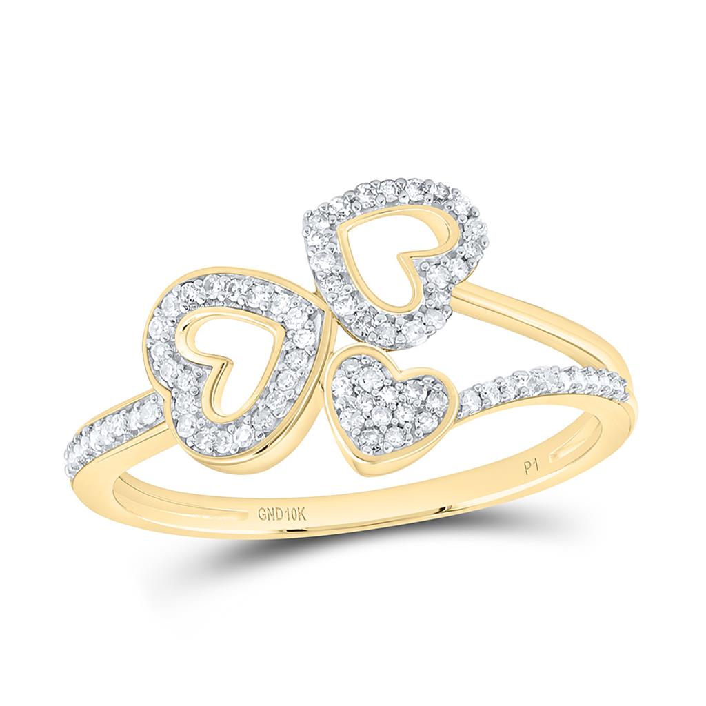 10K Yellow Gold 1/6 Cttw Natural Diamond Gift Heart Ring