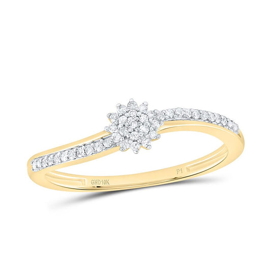 10K Yellow Gold 1/10 Cttw Natural Diamond Gift Flower Ring