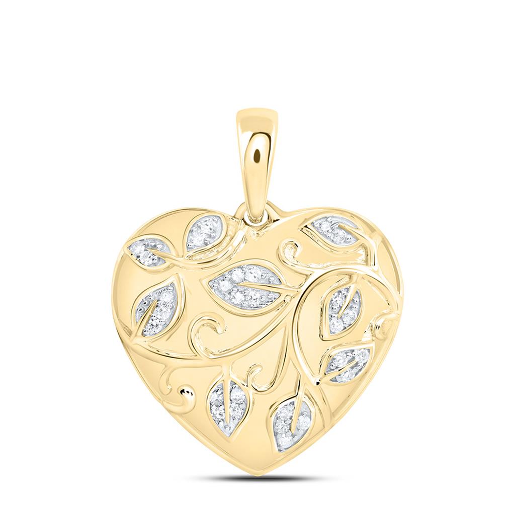 Sterling Silver Yellow Tone 1/10 Cttw Natural Diamond Gift Heart Pendant