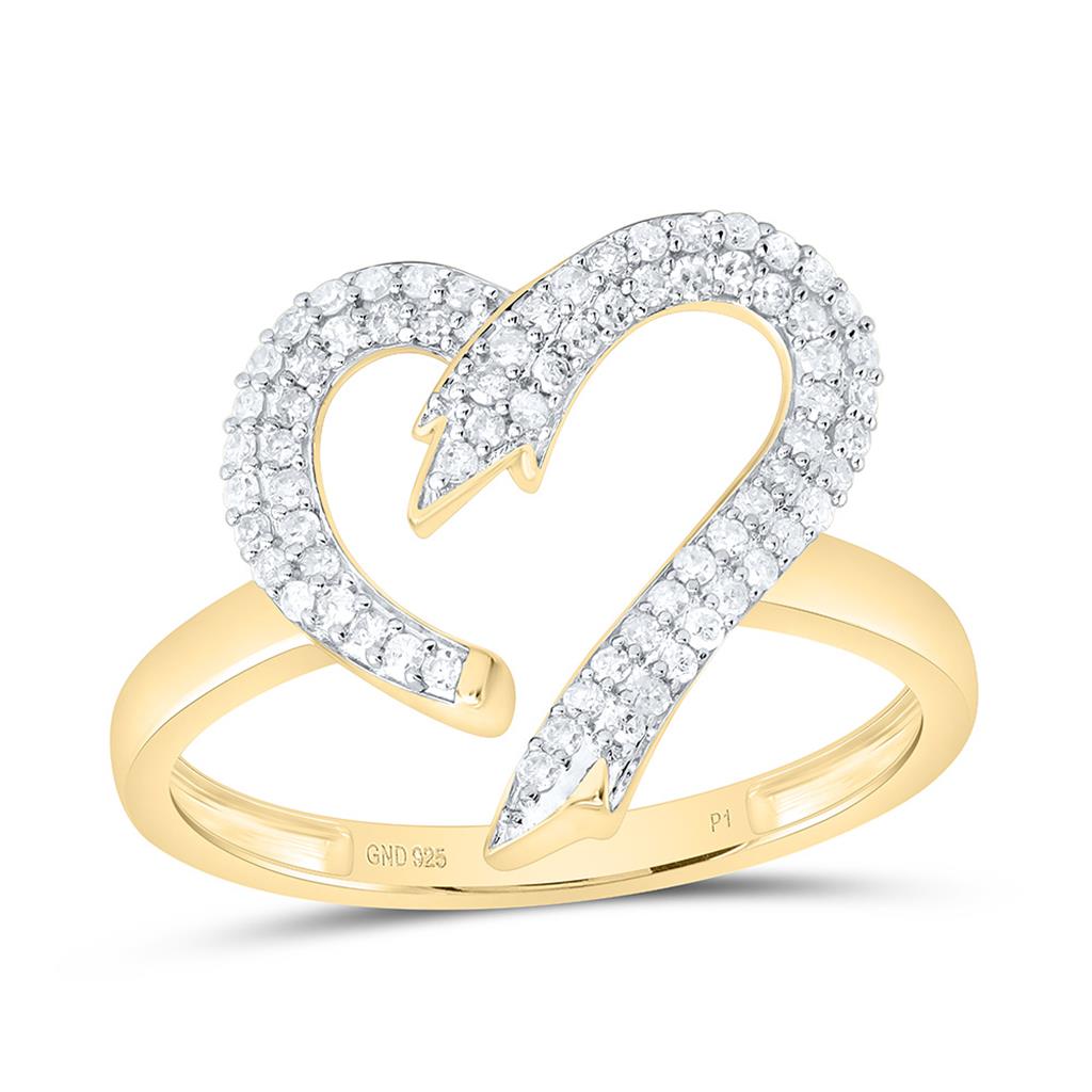 Sterling Silver Yellow Tone 1/3 Cttw Natural Diamond Gift Heart Ring