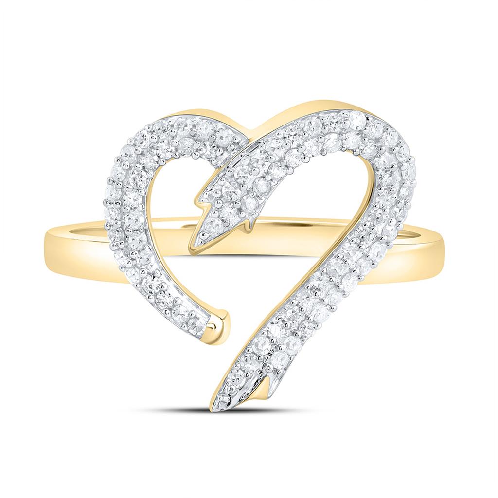 Sterling Silver Yellow Tone 1/3 Cttw Natural Diamond Gift Heart Ring