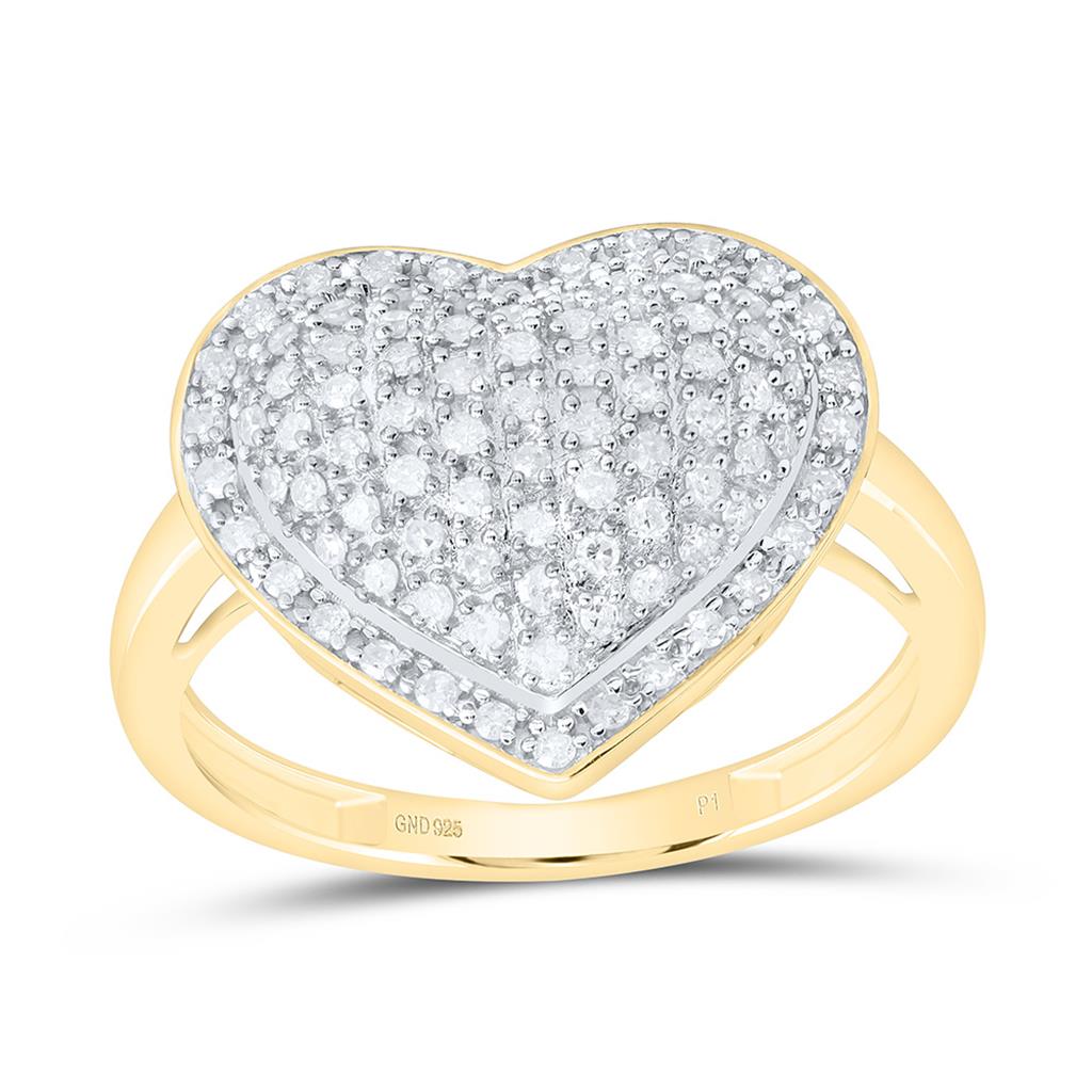 Sterling Silver Yellow Tone 1/3 Cttw Natural Diamond Gift Heart Ring