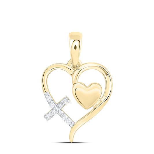 Sterling Silver Yellow Tone 1/20 Cttw Natural Diamond Gift Cross Heart Pendant