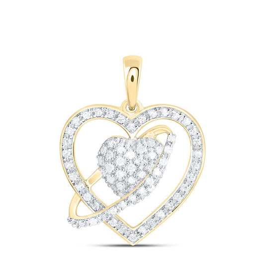 Sterling Silver Yellow Tone 1/3 Cttw Natural Diamond Gift Heart Pendant