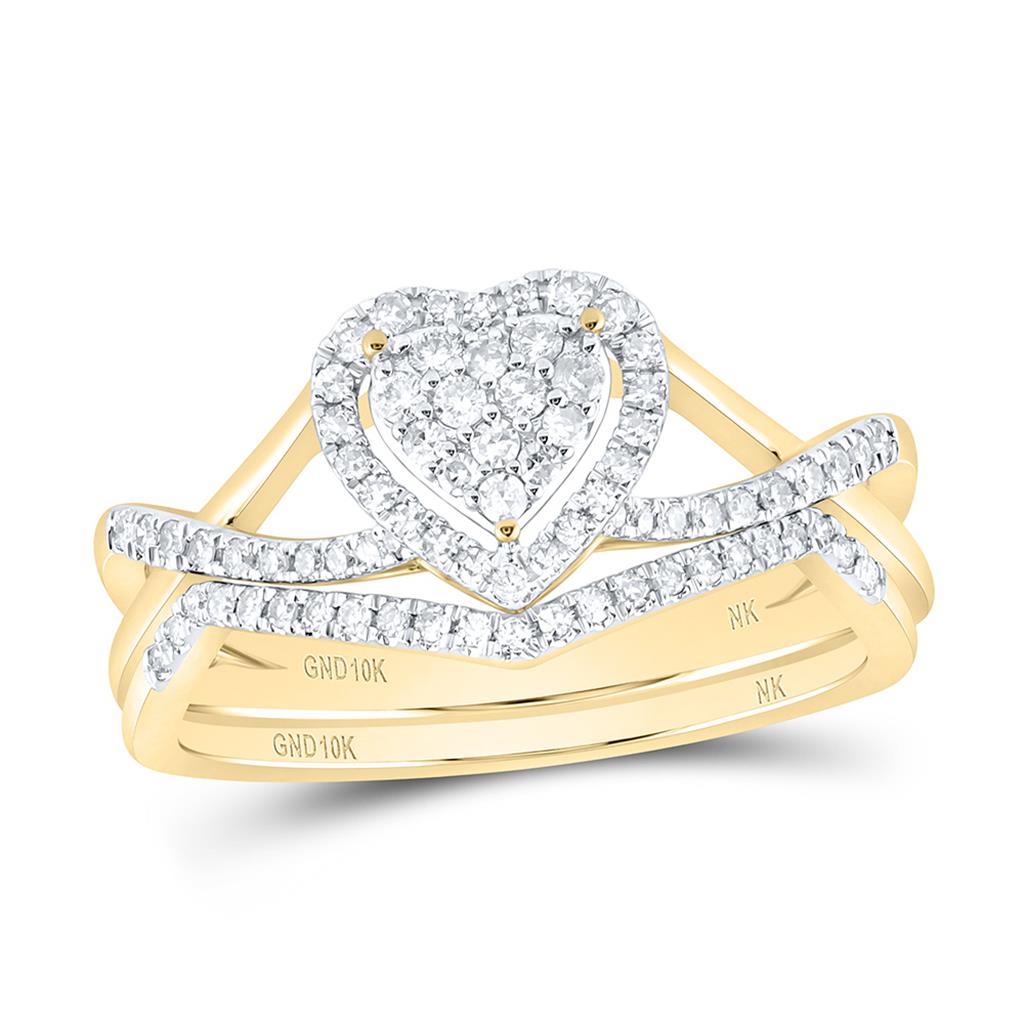 10K Yellow Gold 1/3 Cttw Natural Diamond Fashion Heart Bridal Set