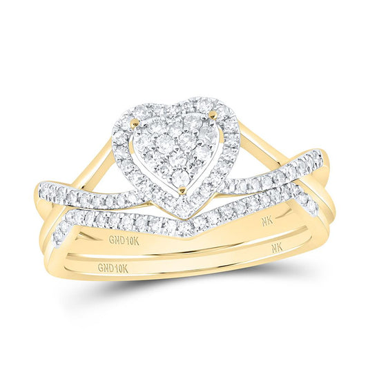 10K Yellow Gold 1/3 Cttw Natural Diamond Fashion Heart Bridal Set