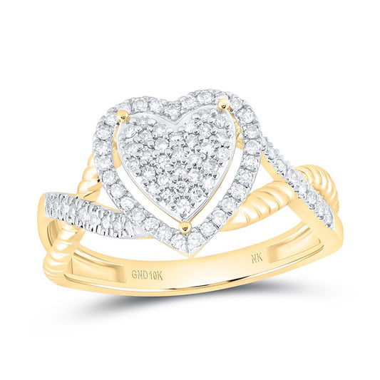 10K Yellow Gold 1/3 Cttw Natural Diamond Fashion Heart Bridal Ring
