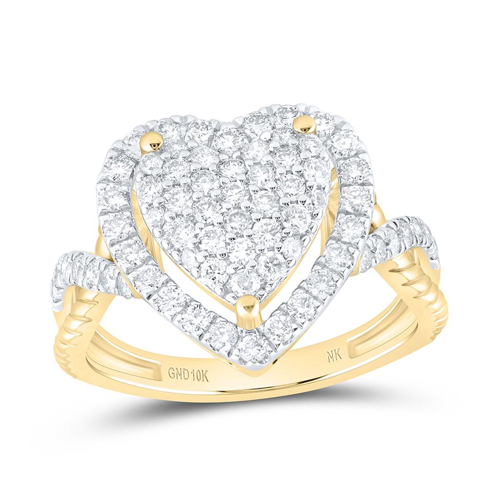 10K Yellow Gold 1 Cttw Natural Diamond Fashion Heart Bridal Ring