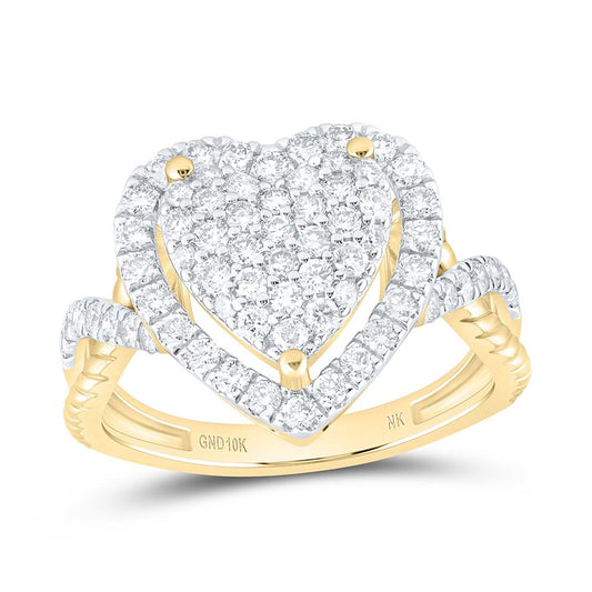 10K Yellow Gold 1 Cttw Natural Diamond Fashion Heart Bridal Ring