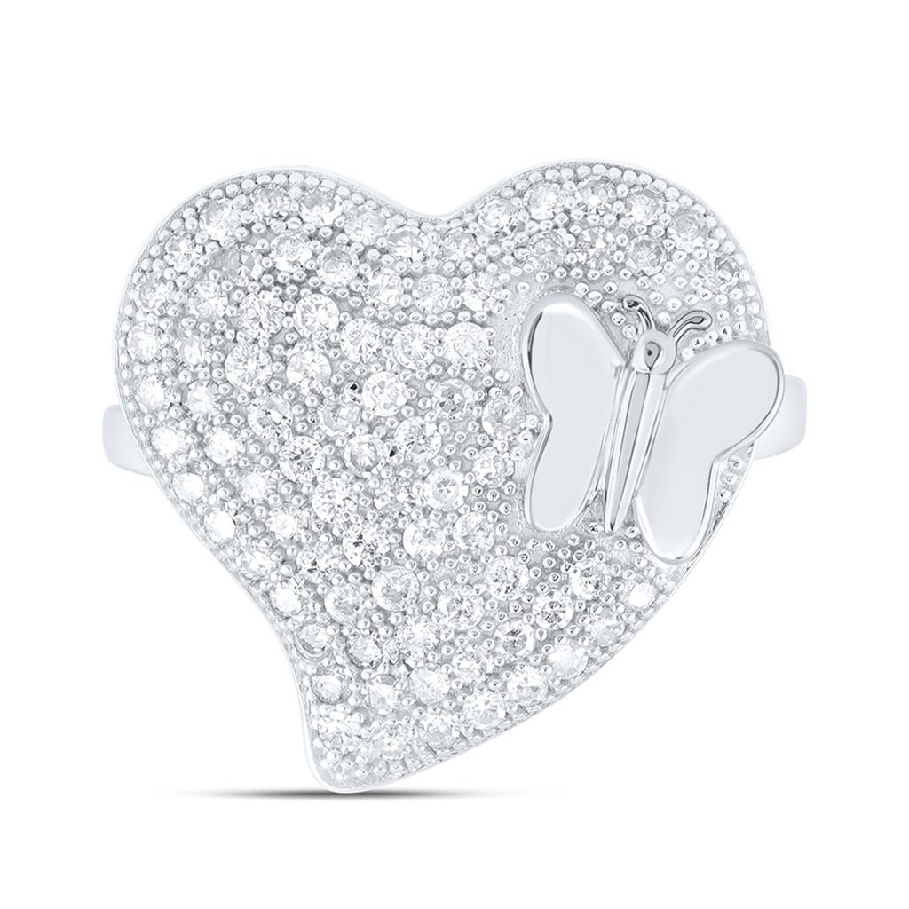 Sterling Silver 5/8 Cttw Natural Diamond Gift Butterfly Heart Ring