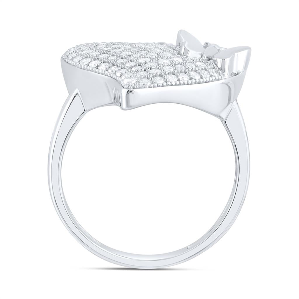 Sterling Silver 5/8 Cttw Natural Diamond Gift Butterfly Heart Ring