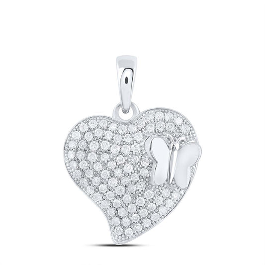 Sterling Silver 5/8 Cttw Natural Diamond Gift Butterfly Heart Pendant