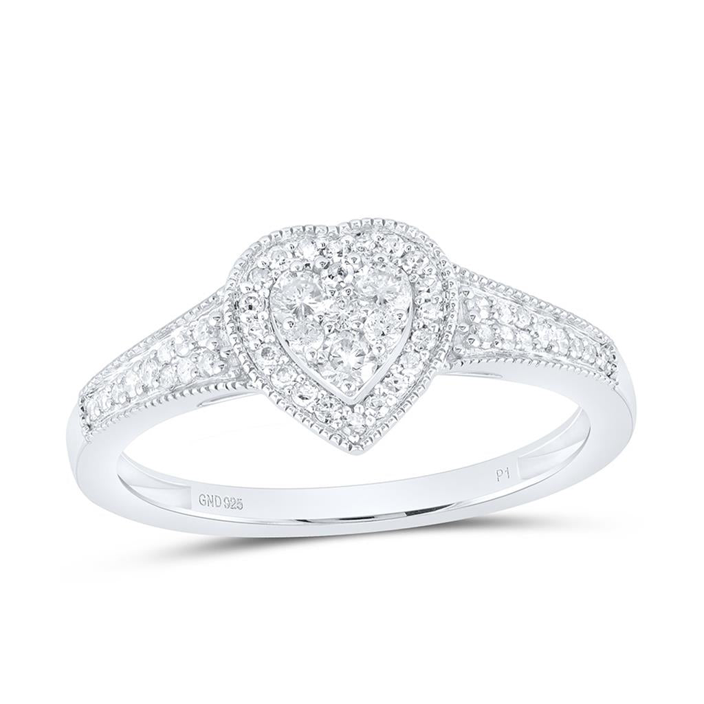 Sterling Silver 1/3 Cttw Natural Diamond Gift Heart Ring
