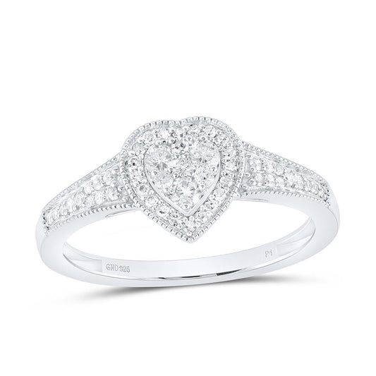 Sterling Silver 1/3 Cttw Natural Diamond Gift Heart Ring