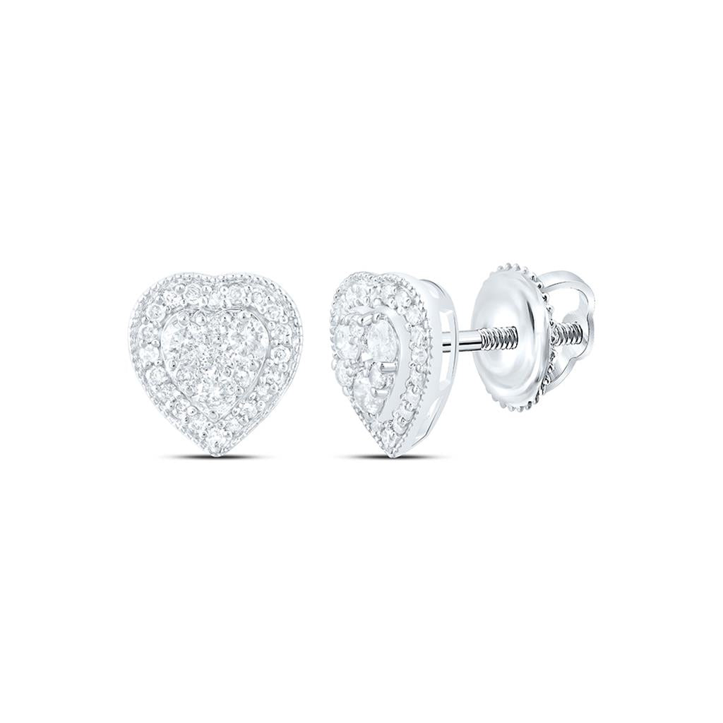 Sterling Silver 1/2 Cttw Natural Diamond Gift Heart Earring