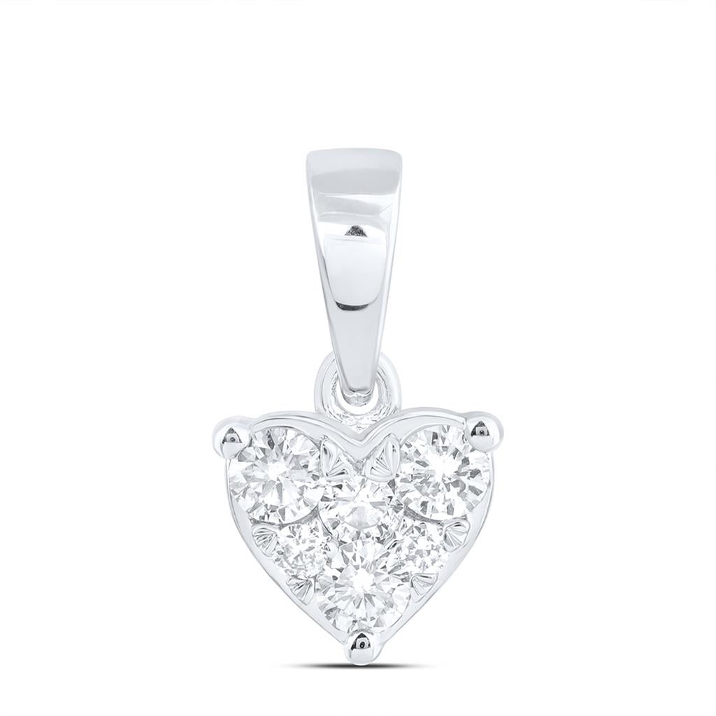 10K White Gold 1/5 Cttw Natural Diamond Fashion Heart Pendant
