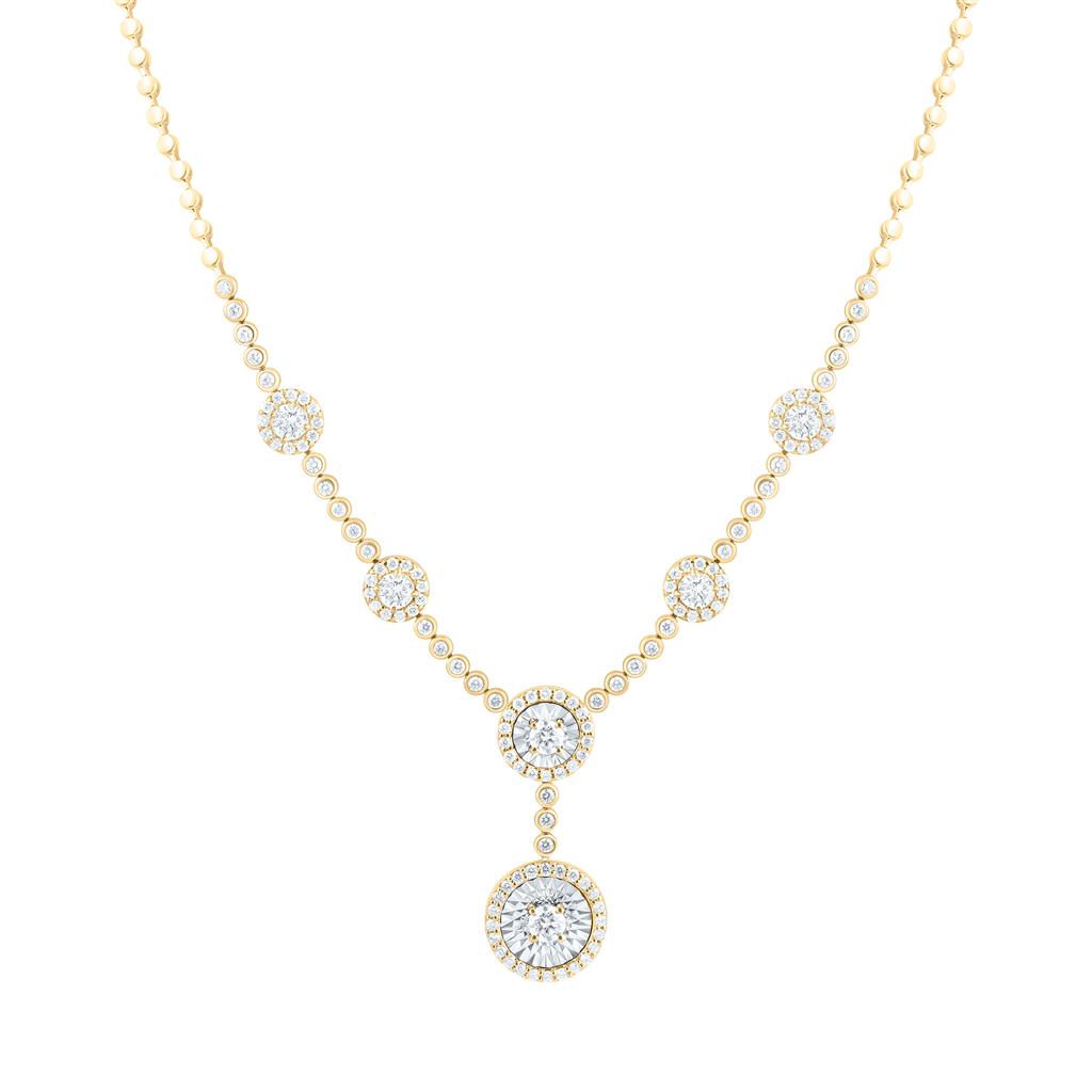 14K Yellow Gold 1 7/8 Cttw Natural Diamond Ana M Fashion Fanuk Round Necklace (17 Inch)