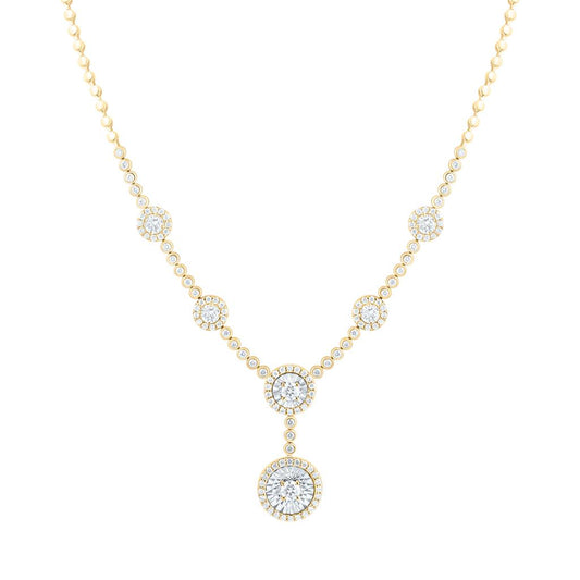 14K Yellow Gold 1 7/8 Cttw Natural Diamond Ana M Fashion Fanuk Round Necklace (17 Inch)