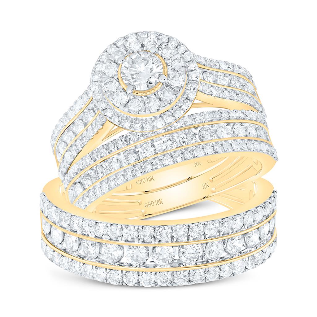 10K Yellow Gold 2 3/4 Cttw Natural Diamond 1/4 Cttw Center Round Fashion Round Trio Set