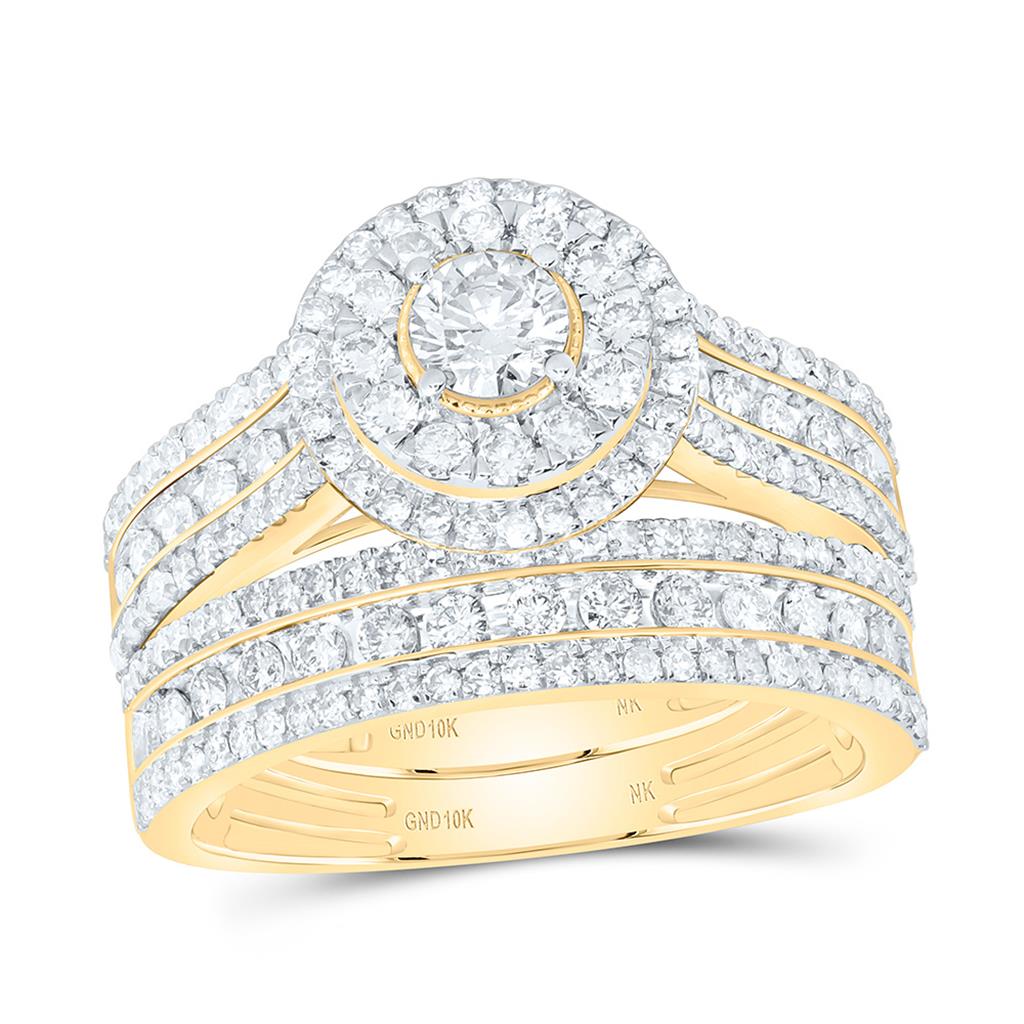 10K Yellow Gold 2 3/4 Cttw Natural Diamond 1/4 Cttw Center Round Fashion Round Trio Set