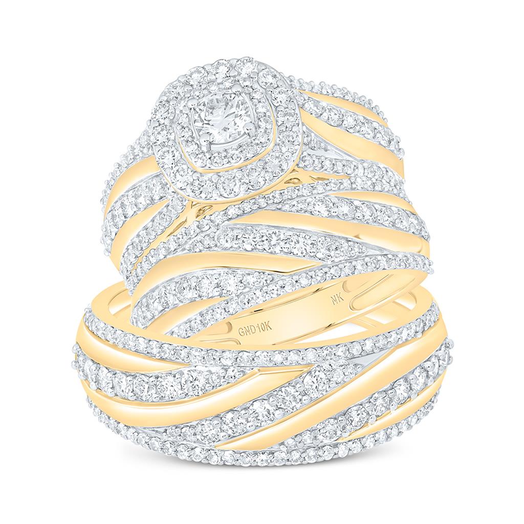 10K Yellow Gold 2 1/5 Cttw Natural Diamond 1/4 Cttw Center Round Fashion Cushion Trio Set