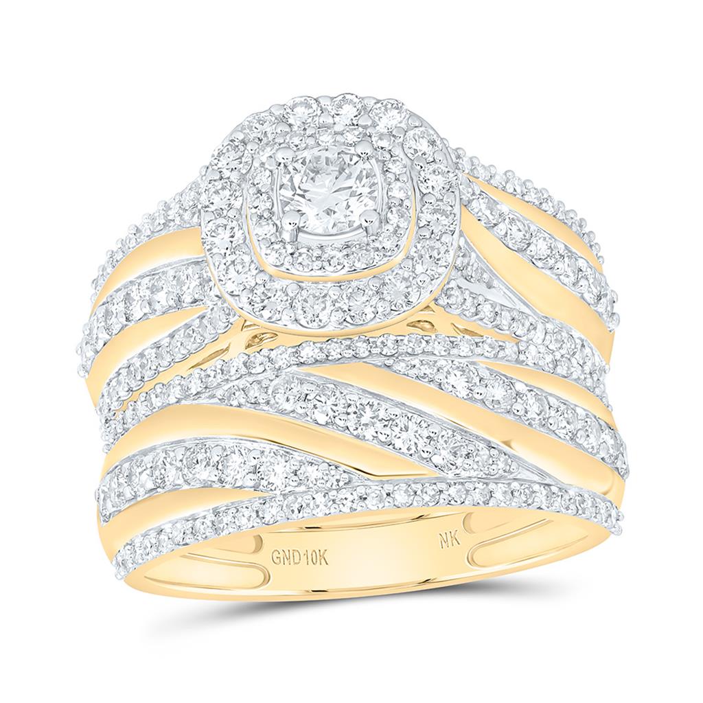 10K Yellow Gold 2 1/5 Cttw Natural Diamond 1/4 Cttw Center Round Fashion Cushion Trio Set