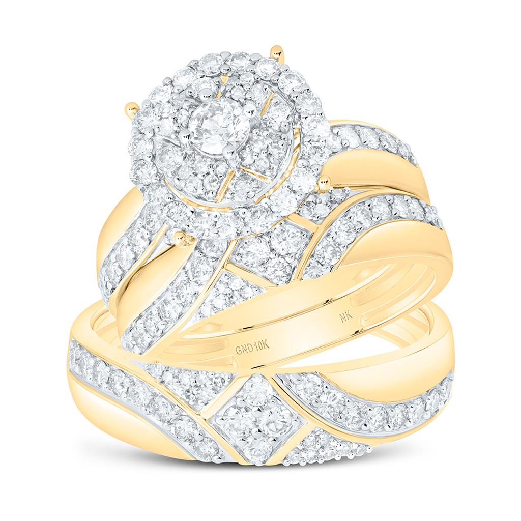 10K Yellow Gold 1 3/4 Cttw Natural Diamond 1/5 Cttw Center Round Fashion Round Trio Set