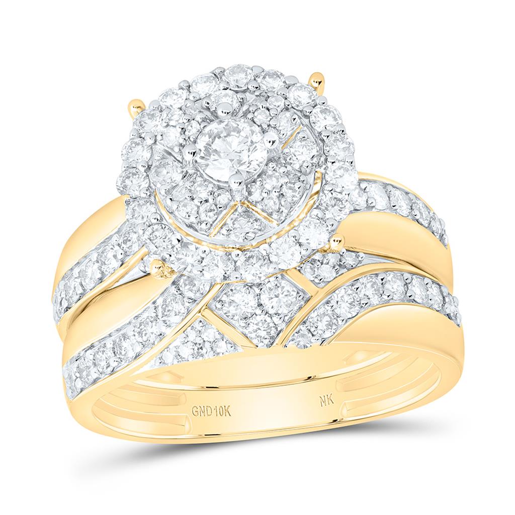 10K Yellow Gold 1 3/4 Cttw Natural Diamond 1/5 Cttw Center Round Fashion Round Trio Set