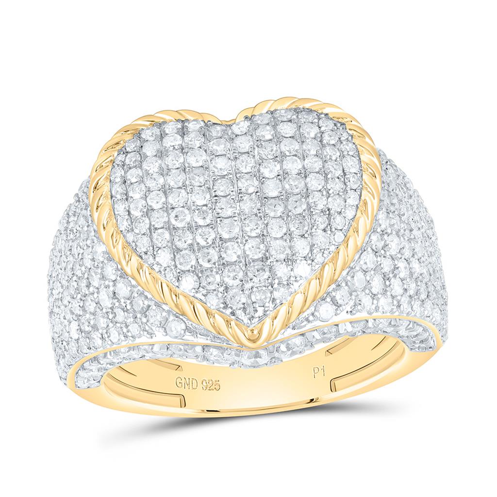 Sterling Silver Yellow Tone 2 Cttw Natural Diamond Gift Heart Ring