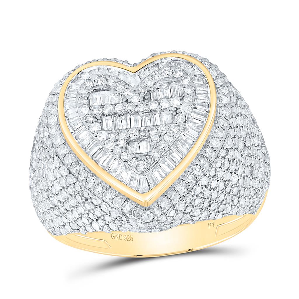 Sterling Silver Yellow Tone 2 Cttw Natural Diamond Gift Heart Ring