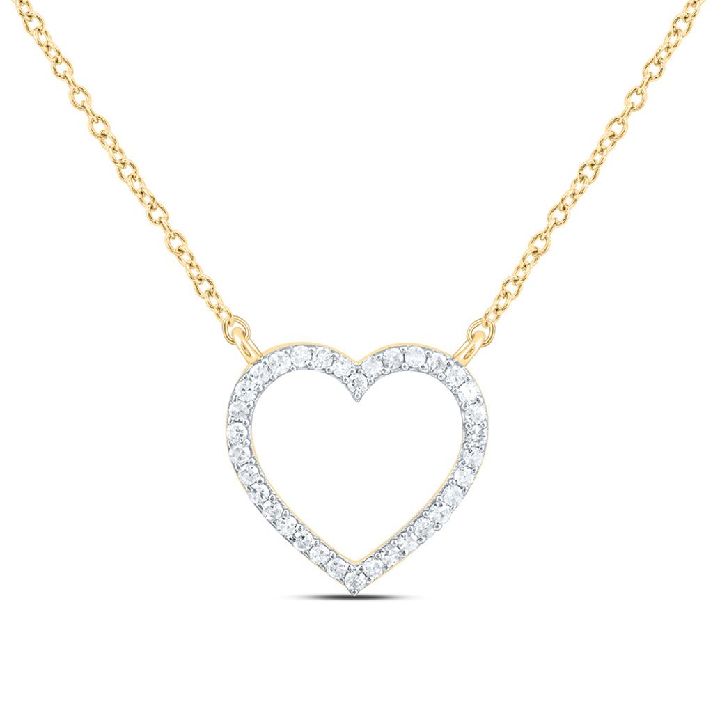 Sterling Silver Yellow Tone 1/5 Cttw Natural Diamond Gift Heart Necklace (18 Inch)